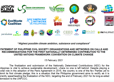 Philippine CSOs call for the highest possible climate ambition, substance and compliance for the Philippine NDC